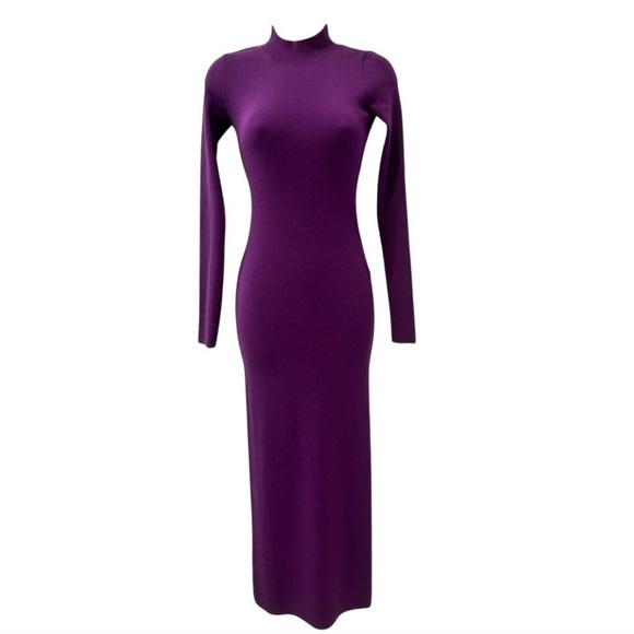 Unbranded Women’s Small Purple Ribbed Knit Long Sleeve Bodycon Midi Dress - Picture 1 of 13